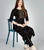 Women embroidered rayon black kurta pant set