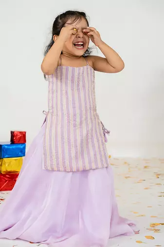 Lavender stripes lehenga set