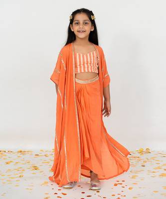 Orange cowl skirt set 2
