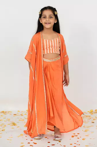 Orange cowl skirt set