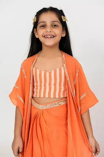 Orange cowl skirt set