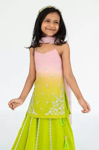 Light pink shaded kurta lehenga set