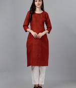 Women embroidered cotton blend straight kurti