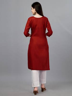 Women embroidered cotton blend straight kurti 2