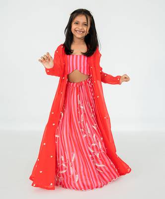 Red stripes lehenga set 2