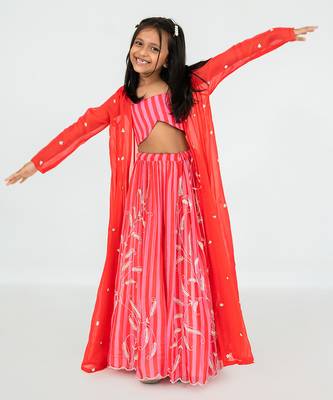 Red stripes lehenga set 3
