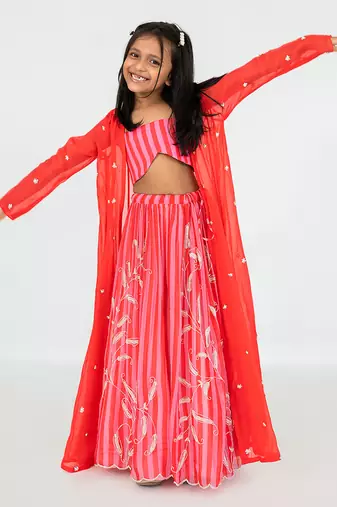 Red stripes lehenga set