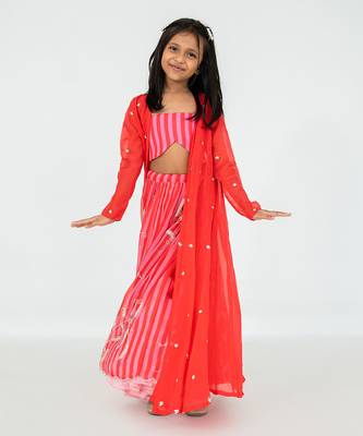Red stripes lehenga set 1