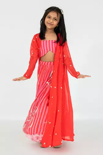 Red stripes lehenga set