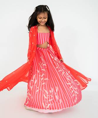 Red stripes lehenga set 4