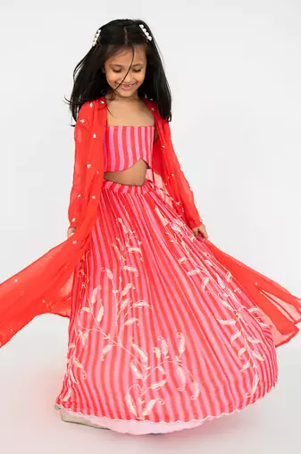 Red stripes lehenga set