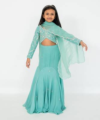 Blue fit and flare lehenga set 1