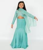 Blue fit and flare lehenga set