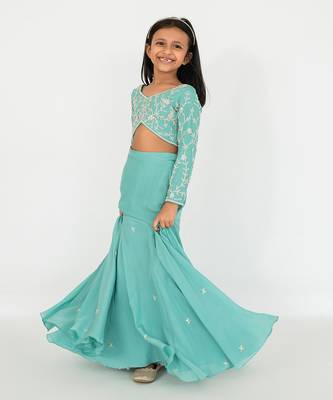 Blue fit and flare lehenga set 2