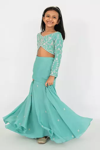 Blue fit and flare lehenga set
