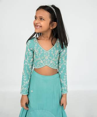 Blue fit and flare lehenga set 3