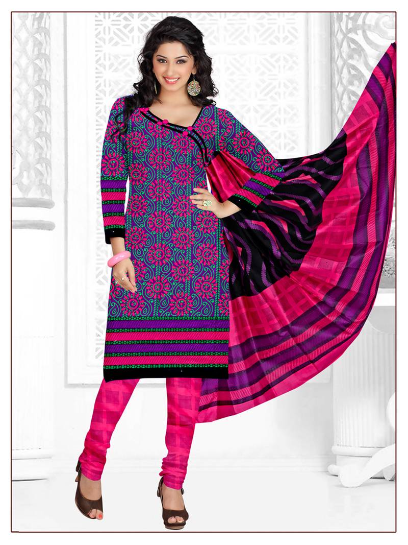 purple printed cotton unstitched regular churidar dress material