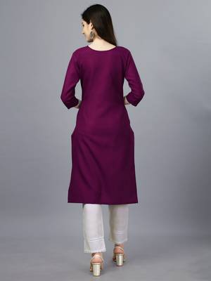 Women embroidered cotton blend straight kurti 2