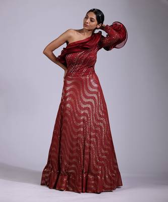 Maroon one shoulder gown 1