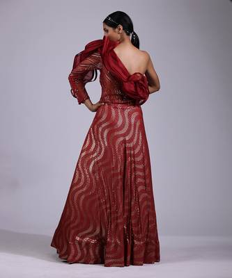 Maroon one shoulder gown 3