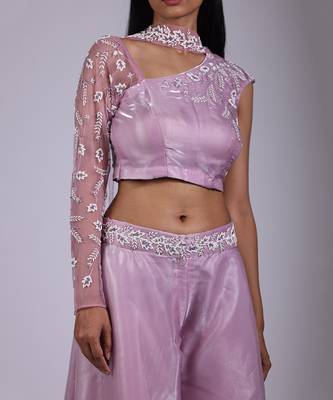 Lilac asymmetical neck pant set 3