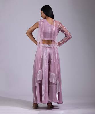 Lilac asymmetical neck pant set 4