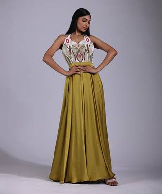 Mustard yellow pleated dress 1