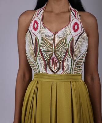 Mustard yellow pleated dress 3