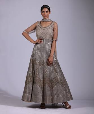 Silver anarkali gown 1
