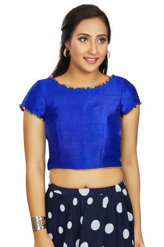 Blue Art Silk Designer Party Wear Readymade Blouse