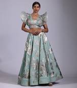 Green Foil Printed Lehenga Set