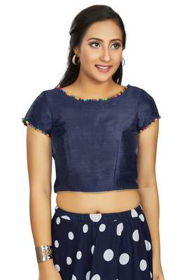 Navy Blue Art Silk Designer Party Wear Readymade Blouse 1
