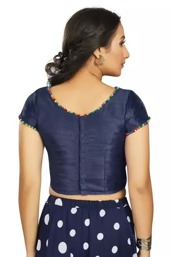 Navy Blue Art Silk Designer Party Wear Readymade Blouse