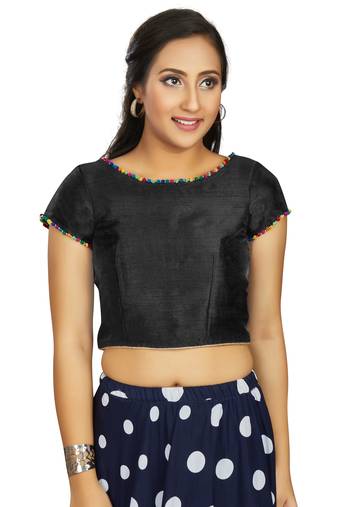Black Art Silk Designer Party Wear Readymade Blouse