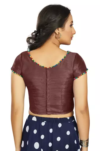 Brown Art Silk Designer Party Wear Readymade Blouse