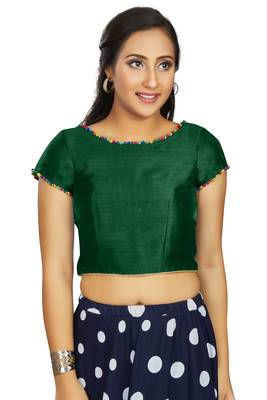 Bottle Green Art Silk Designer Party Wear Readymade Blouse 1