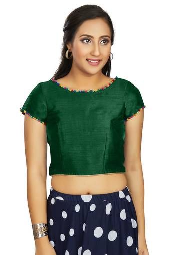 Bottle Green Art Silk Designer Party Wear Readymade Blouse