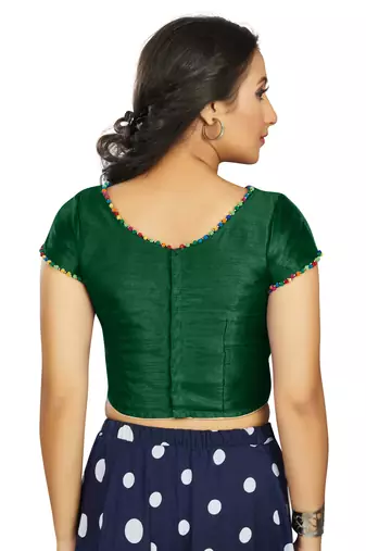 Bottle Green Art Silk Designer Party Wear Readymade Blouse