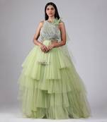 Green Layered Tulle Lehenga set