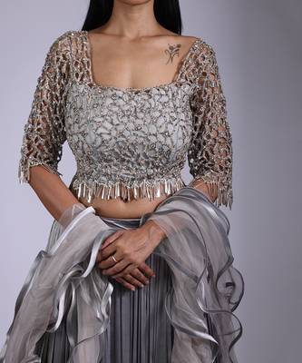 Ivory Pleated Lehenga Set 3
