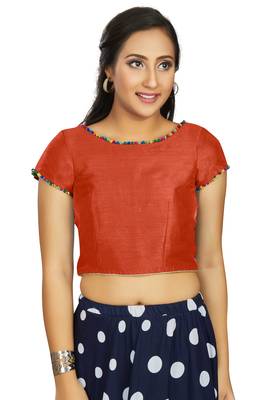 Orange Art Silk Designer Party Wear Readymade Blouse 1