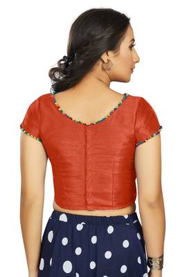 Orange Art Silk Designer Party Wear Readymade Blouse 2