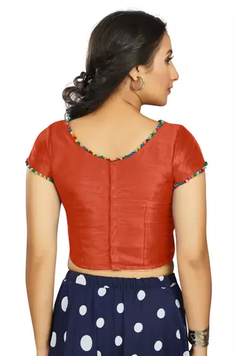 Orange Art Silk Designer Party Wear Readymade Blouse