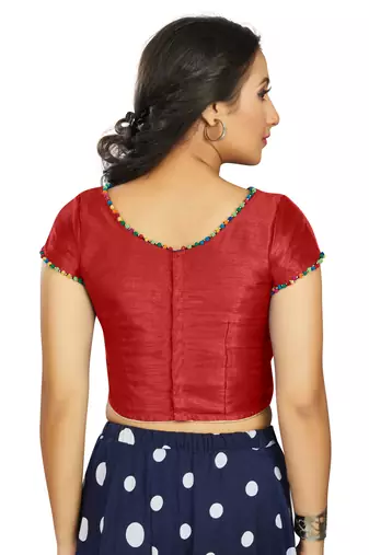 Red Art Silk Designer Party Wear Readymade Blouse