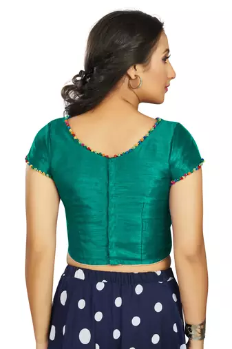 Sea Green Art Silk Designer Party Wear Readymade Blouse