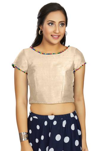 Off White Art Silk Designer Party Wear Readymade Blouse