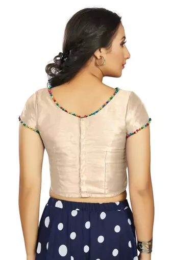 Off White Art Silk Designer Party Wear Readymade Blouse