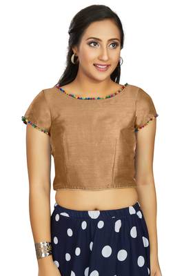 Beige Art Silk Designer Party Wear Readymade Blouse 1