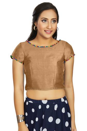 Beige Art Silk Designer Party Wear Readymade Blouse