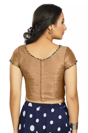 Beige Art Silk Designer Party Wear Readymade Blouse
